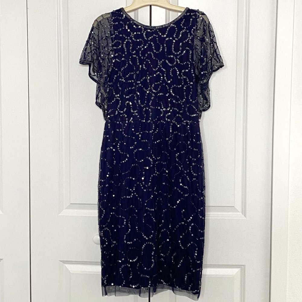 Adrianna Papell Navy Blue Sequins Cocktail Dress